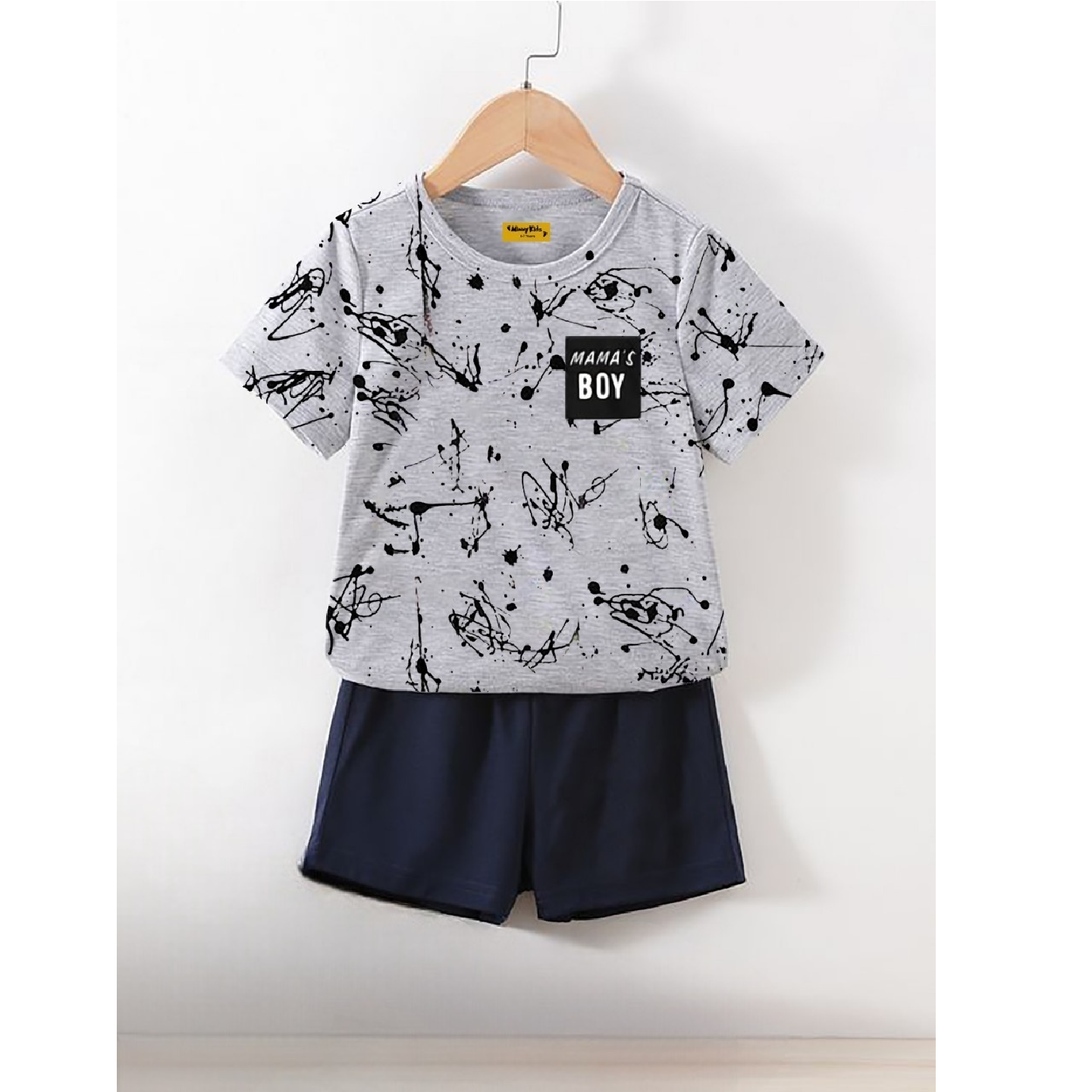 Silver Blue Printed Cotton T-Shirts & Shorts For Kids